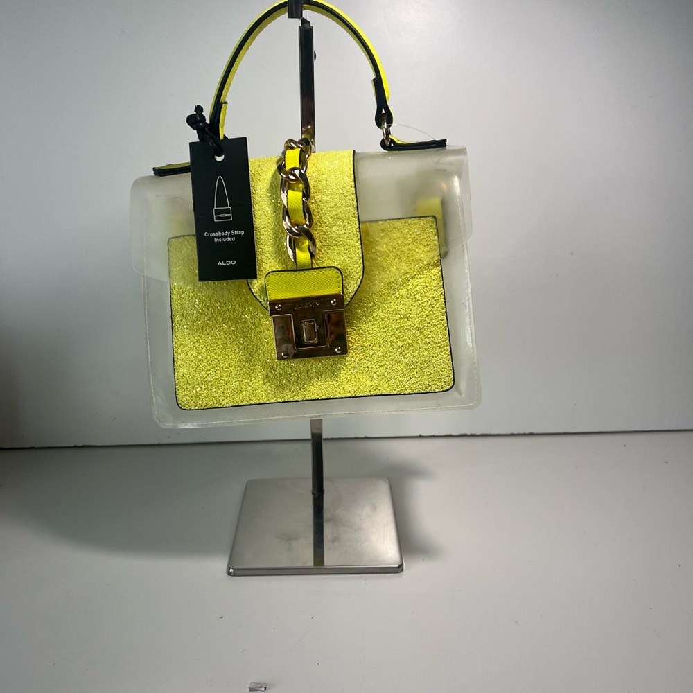 Aldo Yellow Glitter Handbag with Chain Strap